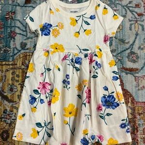 Old Navy ivory pink blue yellow floral knit babydoll dress toddler 2T